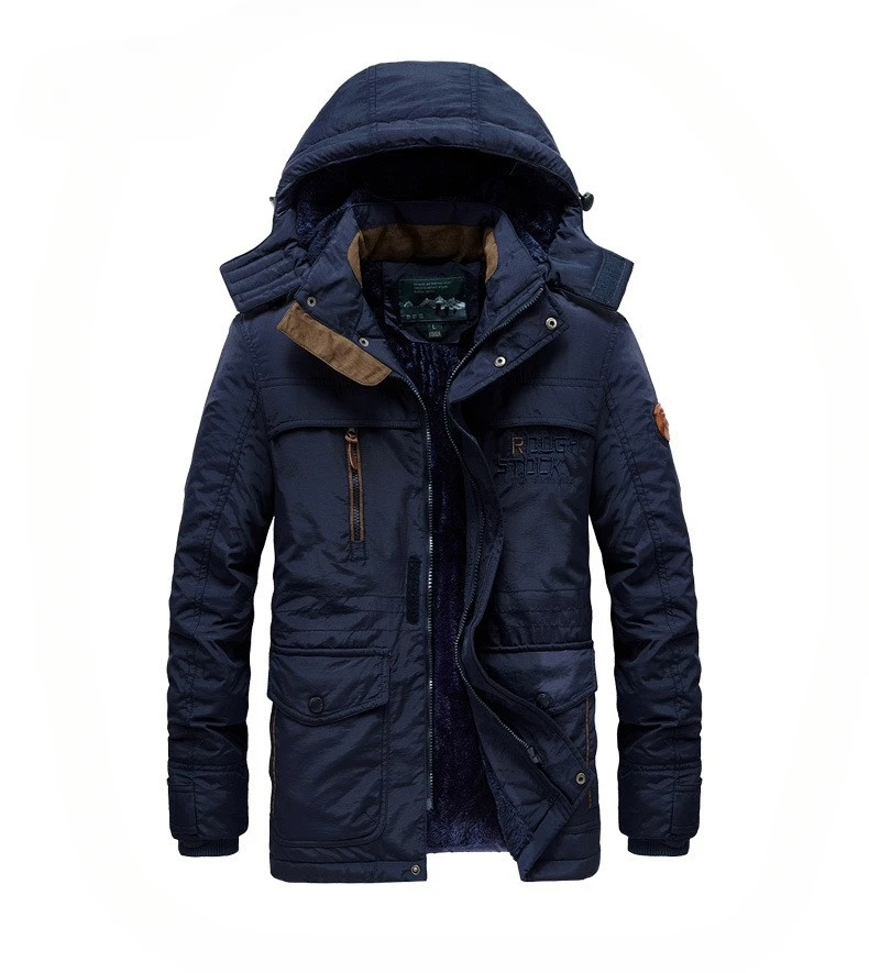 Men's parka winter jacket with fur hood and many pockets