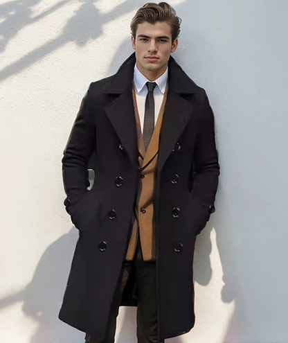 Elegant men's coat - Double-breasted winter coat with wide lapels