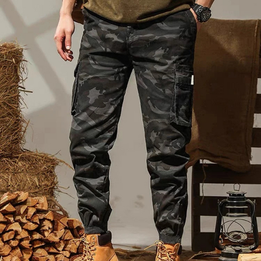 Military colour multi flap long cotton cargo pants men