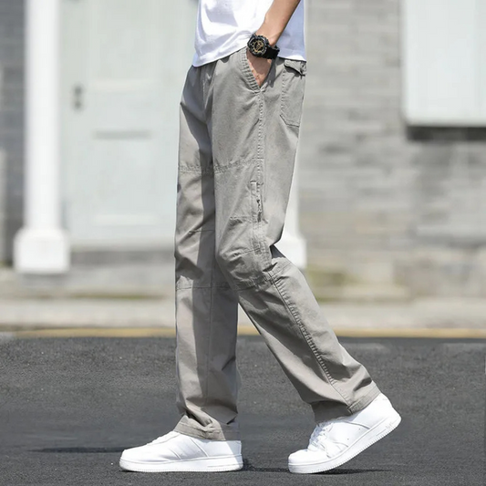 Grey oversized straight cut cargo trousers for men