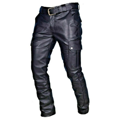 Cargo trousers for men - Fashionable leather trousers with pockets, robust workmanship