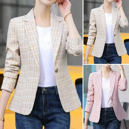 Ladies' Checked Blazer With Ankle Button Closure - Stylish and Classic