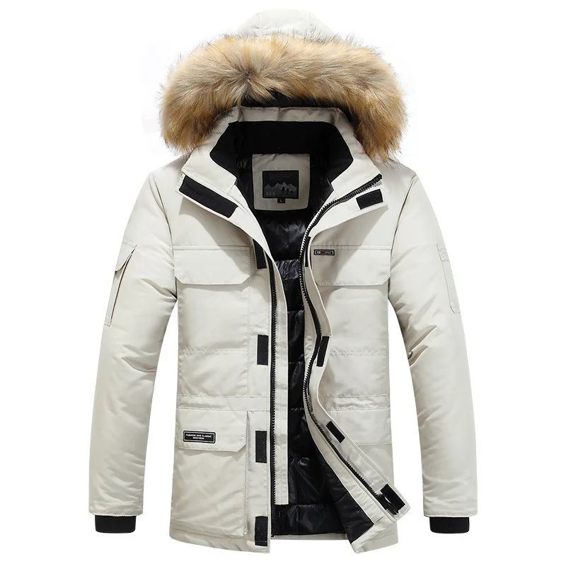 Men's parka winter jacket with fur hood and warm lining