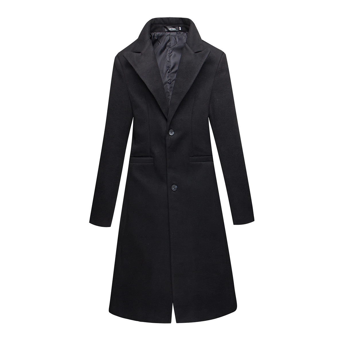 Slim men's coat - Long woollen coat with classic lapels