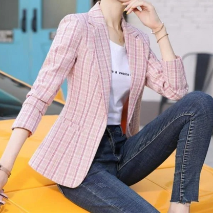 Checked Ladies Blazer With Ankle Button Closure - Timeless Style