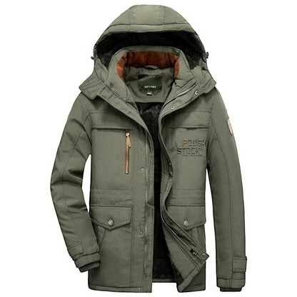 Men's windproof parka jacket with detachable hood