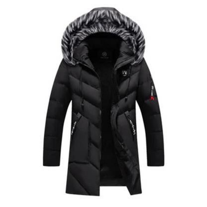 Men's parka winter jacket with fur hood and side zips