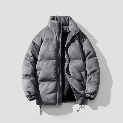 Men's puffer jacket with drawstring hem and front zip