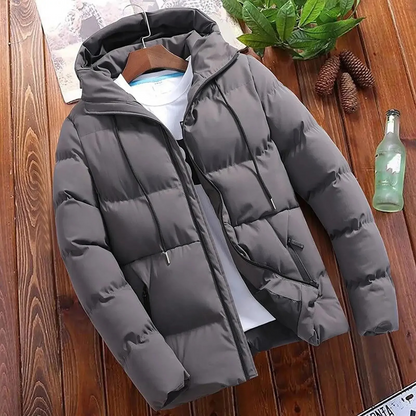 Men's puffer jacket with hood and drawstring