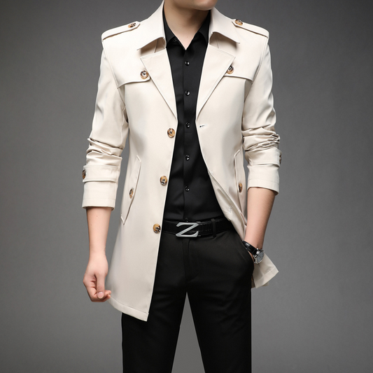 Stylish men's coat - Lightweight trench coat with epaulettes