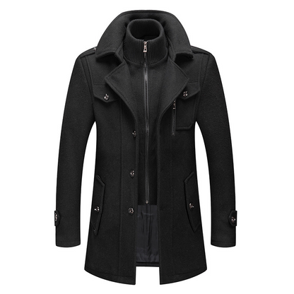 Warm men's coat - Functional wool coat with zip and pockets