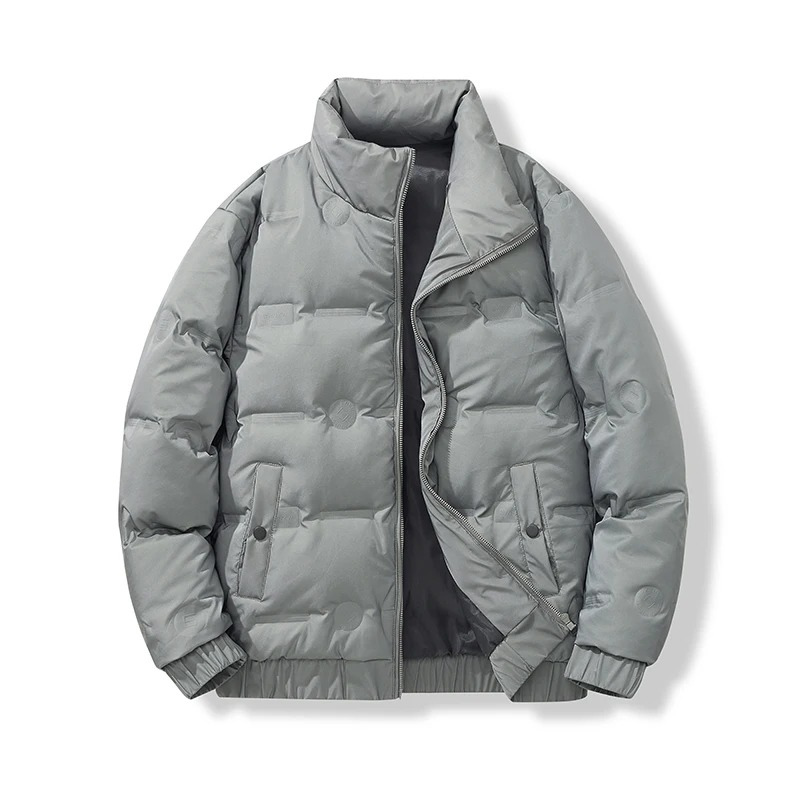 Men's puffer jacket with stand-up collar and zip pockets