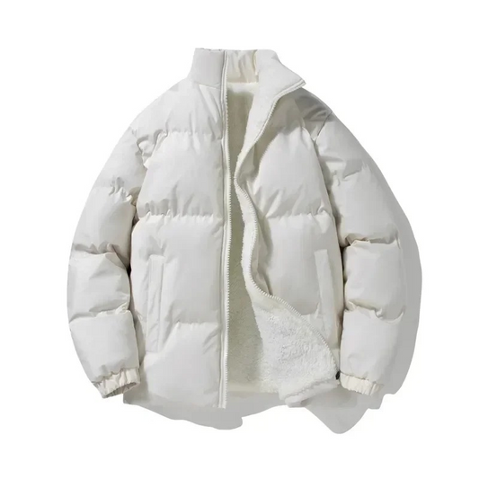 Men's puffer jacket with sherpa lining and stand-up collar