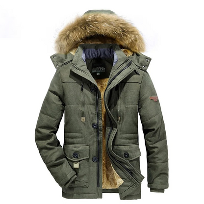 Men's parka jacket with detachable faux fur and fleece lining