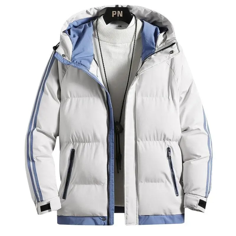 Men's puffer jacket with stripes and zip pockets