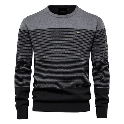 Multicoloured round neck men's sweater with modern stripe pattern