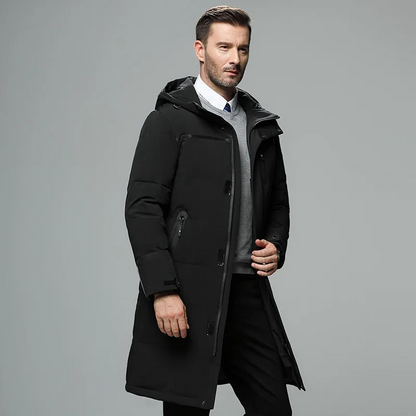 Men's parka winter jacket long cut with hood and zip