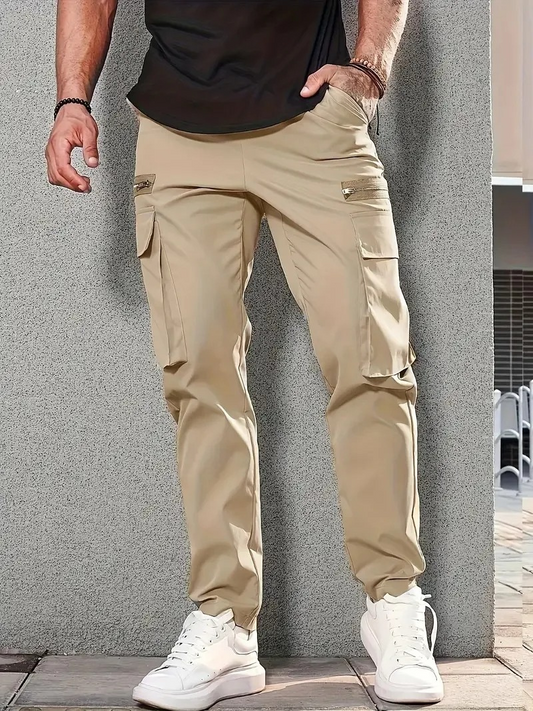 Cargo trousers men - Light leisure trousers with zip pockets, stretch waistband