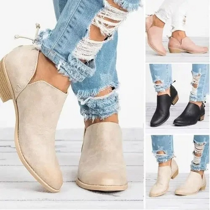 Entry Ankle Boots with Low Heel and Round Nose - Women's Ankle Boots