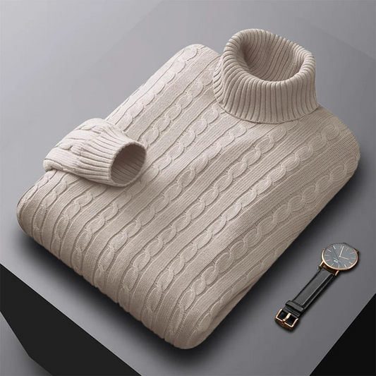 Turtleneck jumper men - Warm turtleneck jumper with cable knit pattern