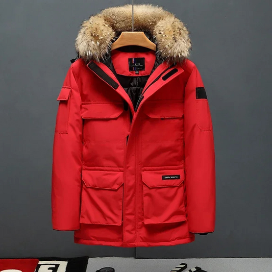 Men's parka winter jacket warmly lined with zip and hood