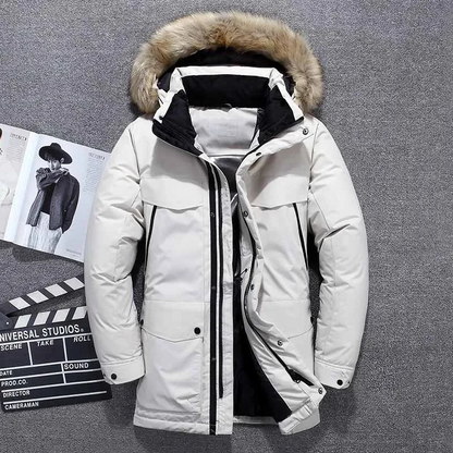 Men's parka winter jacket with fur hood and thick padding