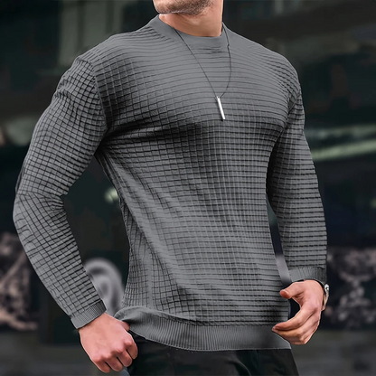 Men's sweater with structure, round neck slim fit jumper