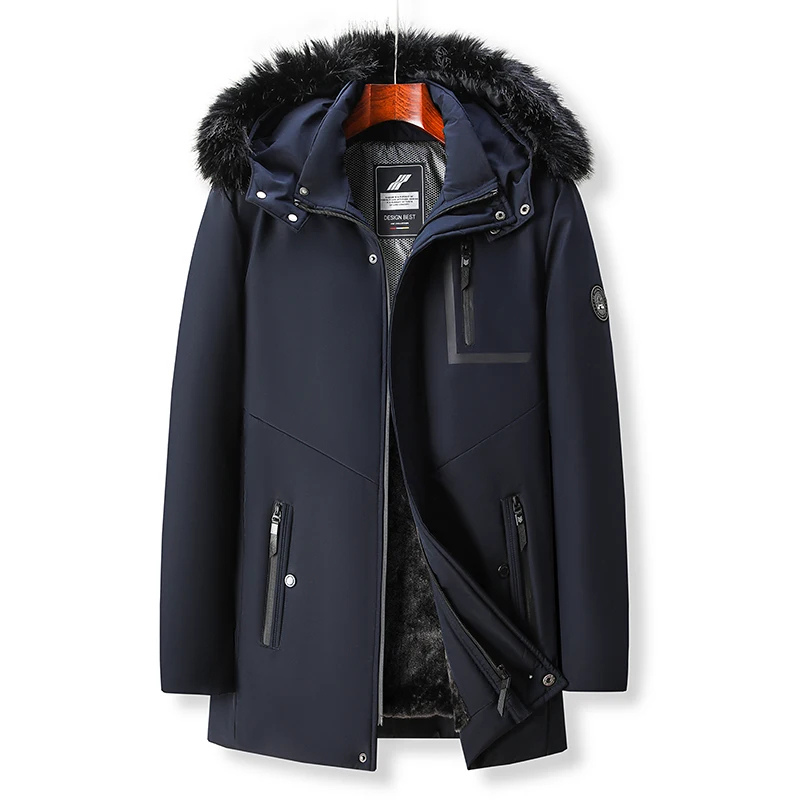 Men's parka winter jacket with fur hood and waterproof zips