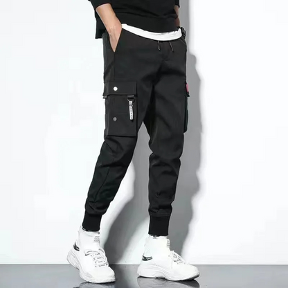 Solid colour multi flap pocket cargo pants men