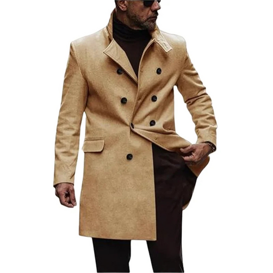 Double-breasted men's coat - Timeless wool coat with lapel collar