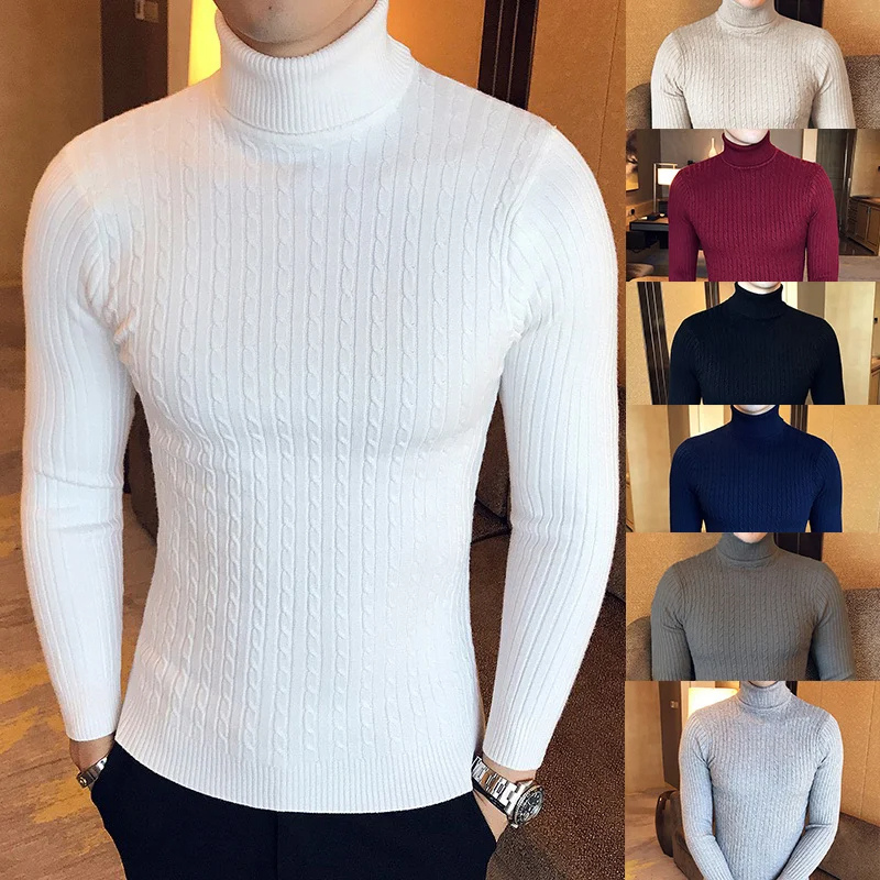 Turtleneck jumper men - Elegant turtleneck jumper with cable pattern