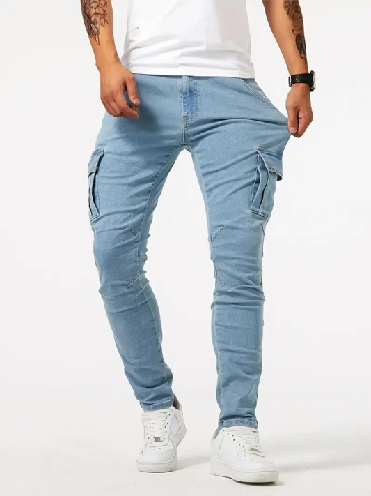 Cargo trousers men - Slim fit cargo jeans with pockets, fashionable cut