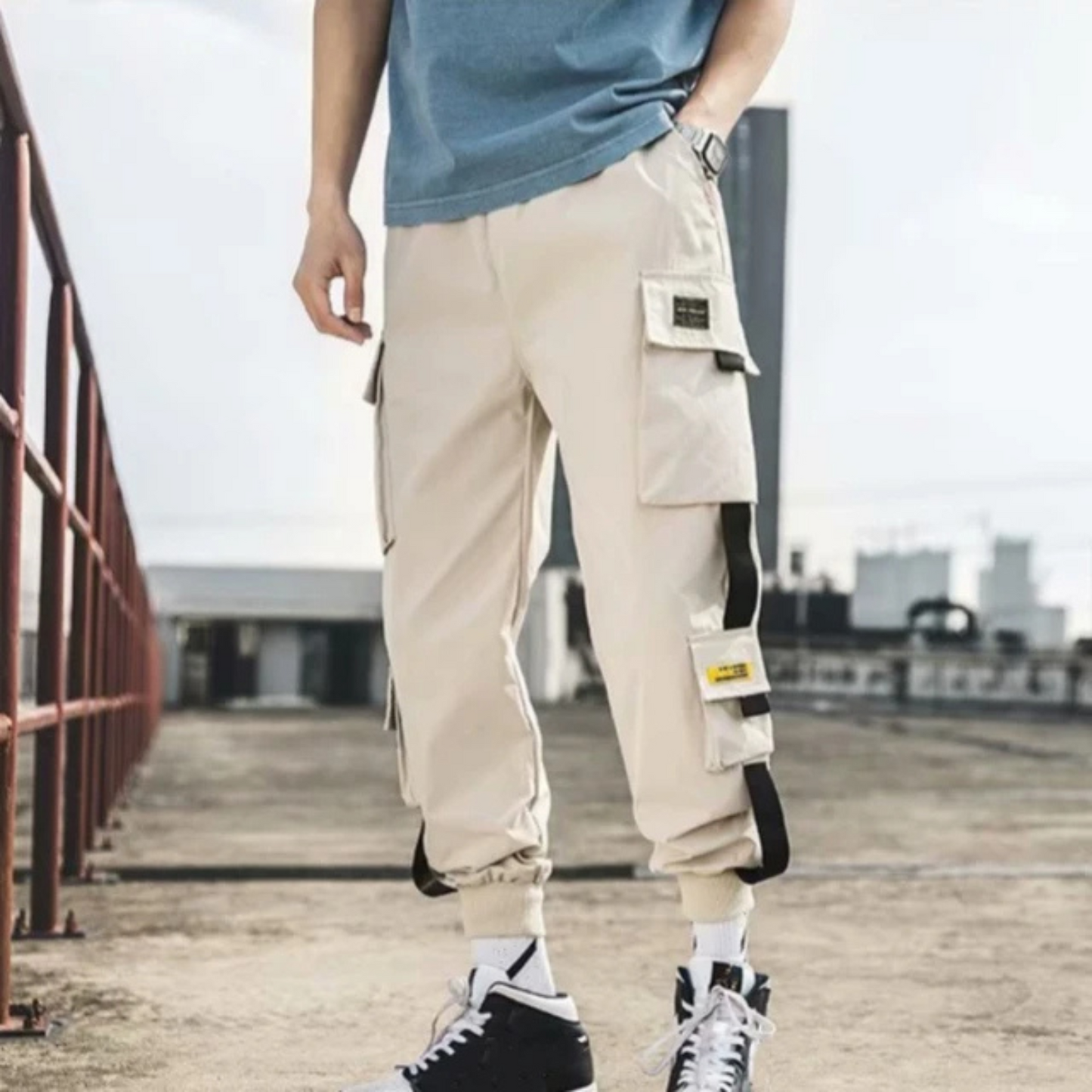 Hit colour multi flutter bags cargo trousers mens