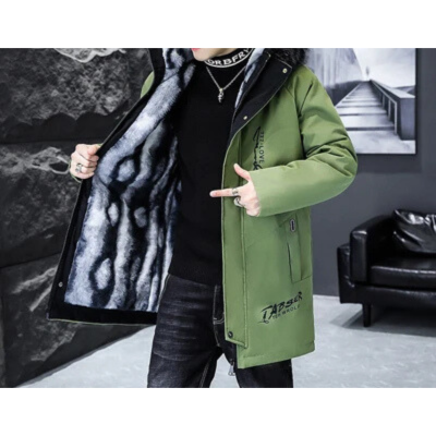 Men's parka winter jacket with fur hood and printed lining