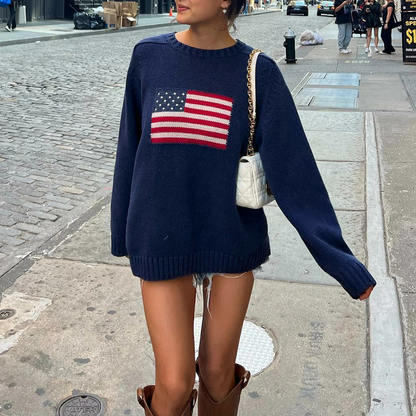 Knitted Pullover With American Flag Detail - Women's Sweater