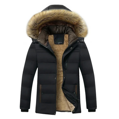 Men's lined parka jacket with detachable faux fur collar