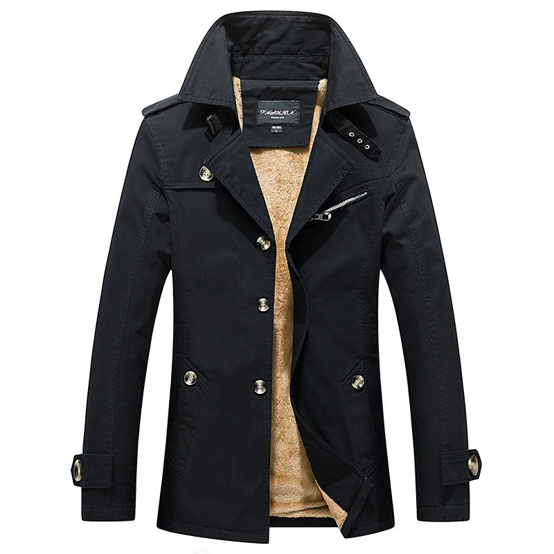 Winter men's coat - Lined trench coat with double-breasted design