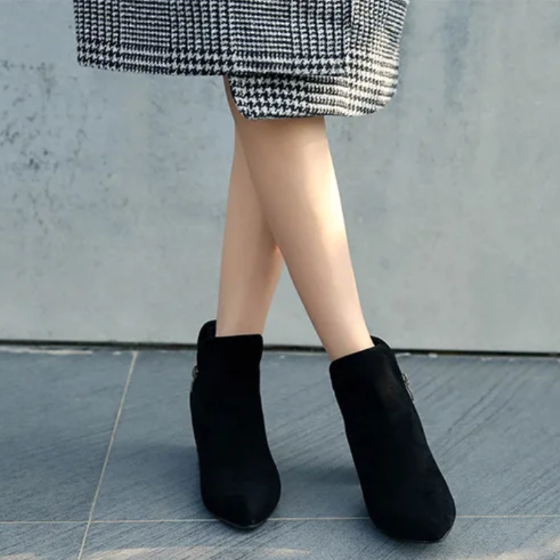 Pointed Ankle Boots with Block Heel - Women's Ankle Boots