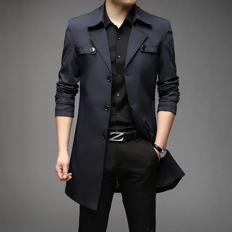 Elegant men's coat - Water-repellent trench coat with checked lining