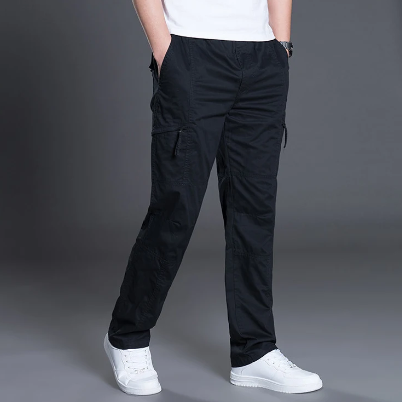 Cargo trousers for men - Light summer trousers with pockets, elasticated waistband