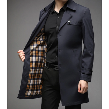 Elegant men's coat - Water-repellent trench coat with checked lining