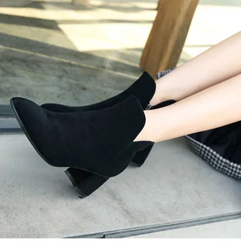 Pointed Ankle Boots with Block Heel - Women's Ankle Boots