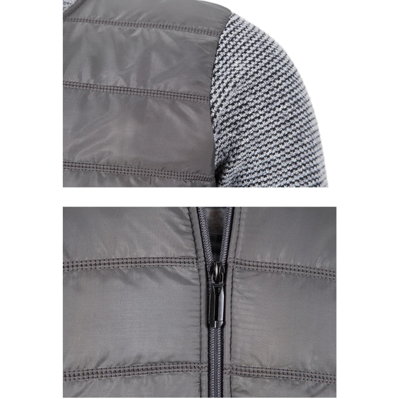 Men's quilted transition jacket - Knitted sleeves, Warm, With zip