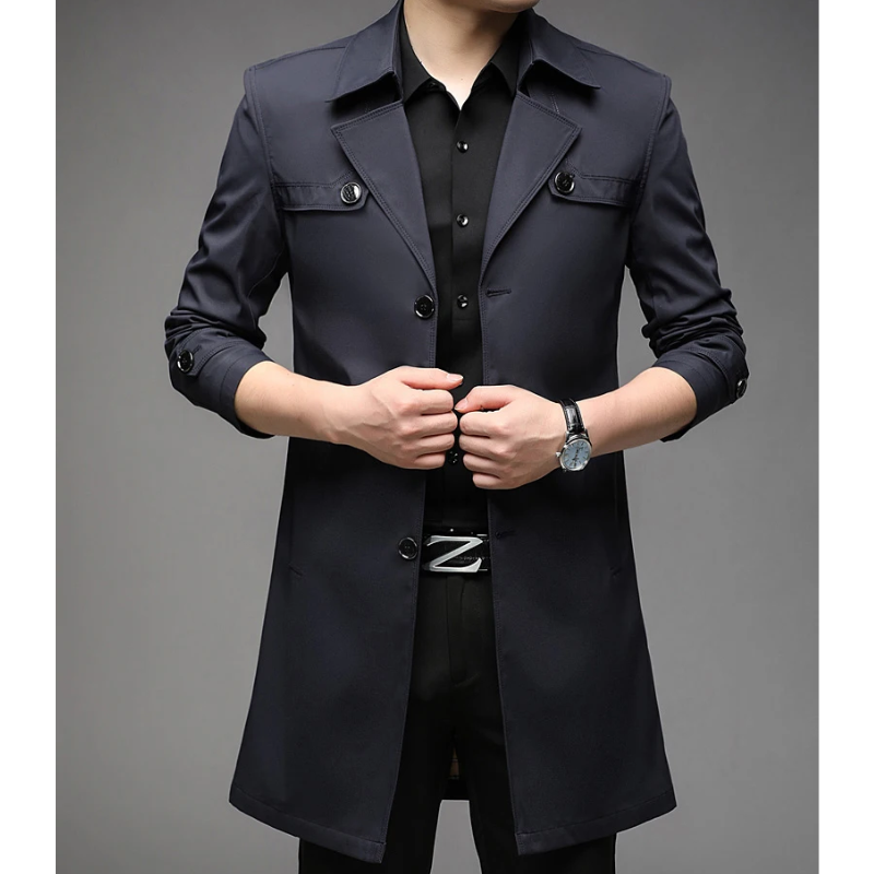 Elegant men's coat - Water-repellent trench coat with checked lining