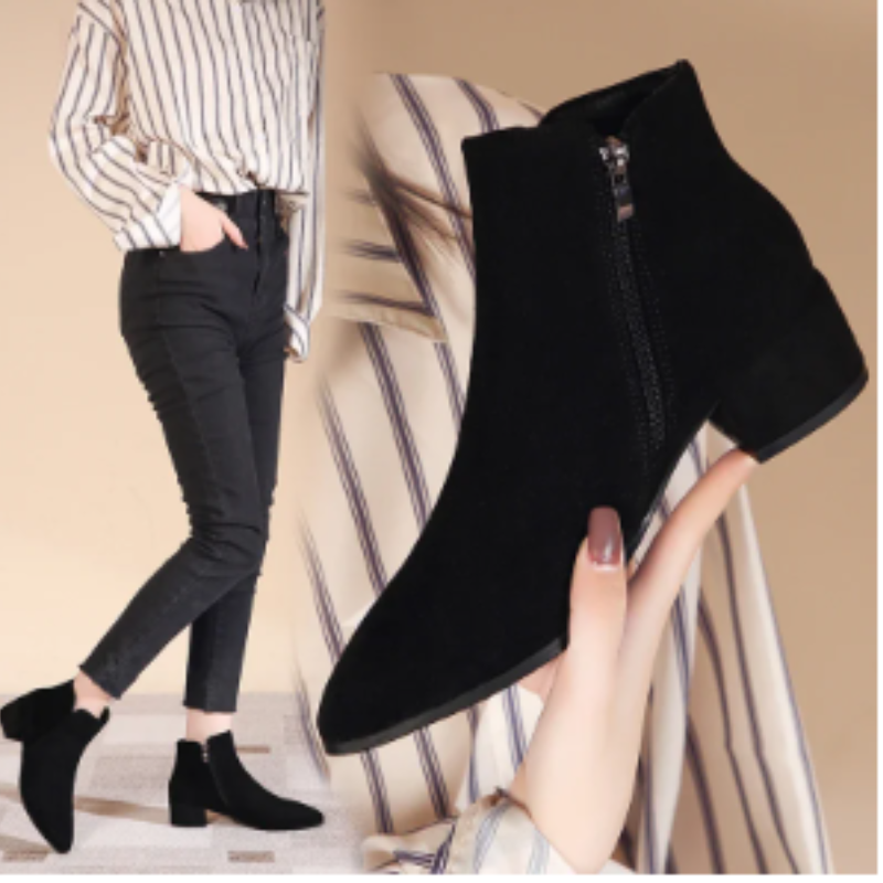 Low Heel Ankle Boots with Side Zip for Women - Women's Ankle Boots