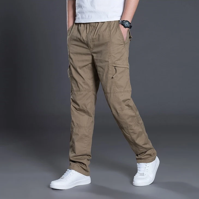 Cargo trousers for men - Light summer trousers with pockets, elasticated waistband