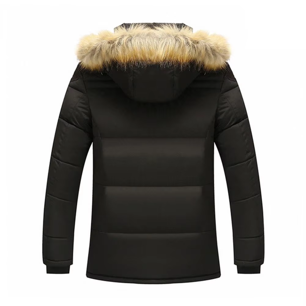 Men's puffer jacket with fur hood and warm lining