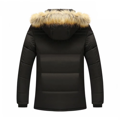 Men's puffer jacket with fur hood and warm lining