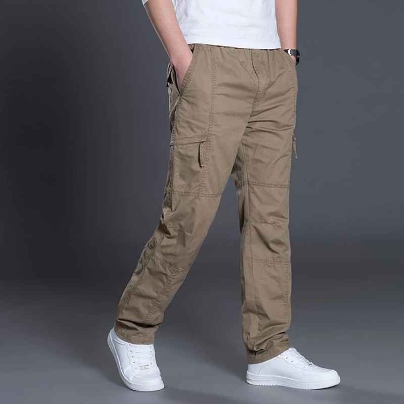 Cargo trousers for men - Light summer trousers with pockets, elasticated waistband