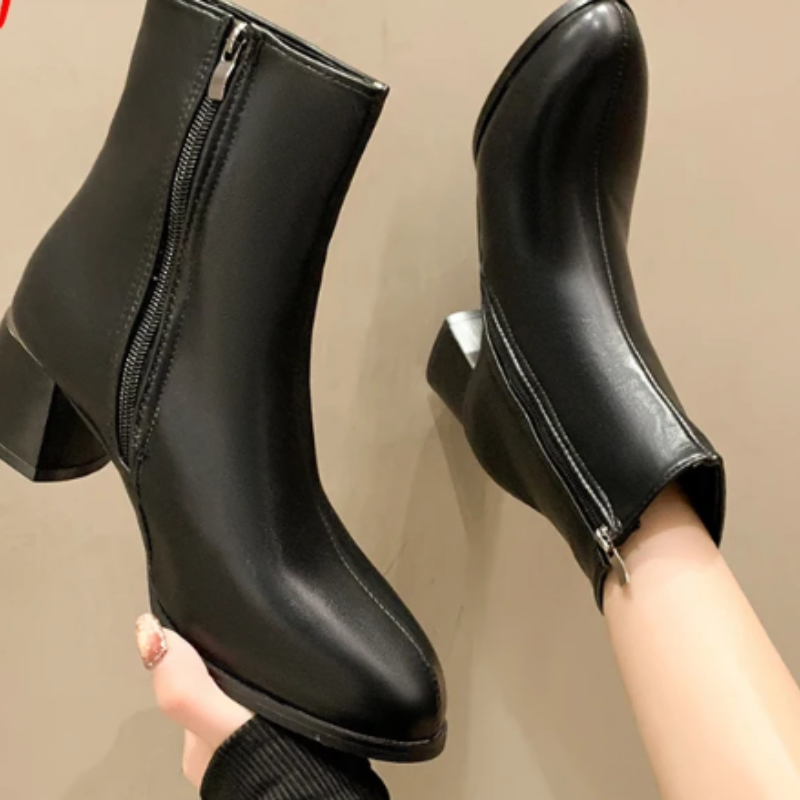 Women's Leather Ankle Boots with Side Zip - Women's Ankle Boots